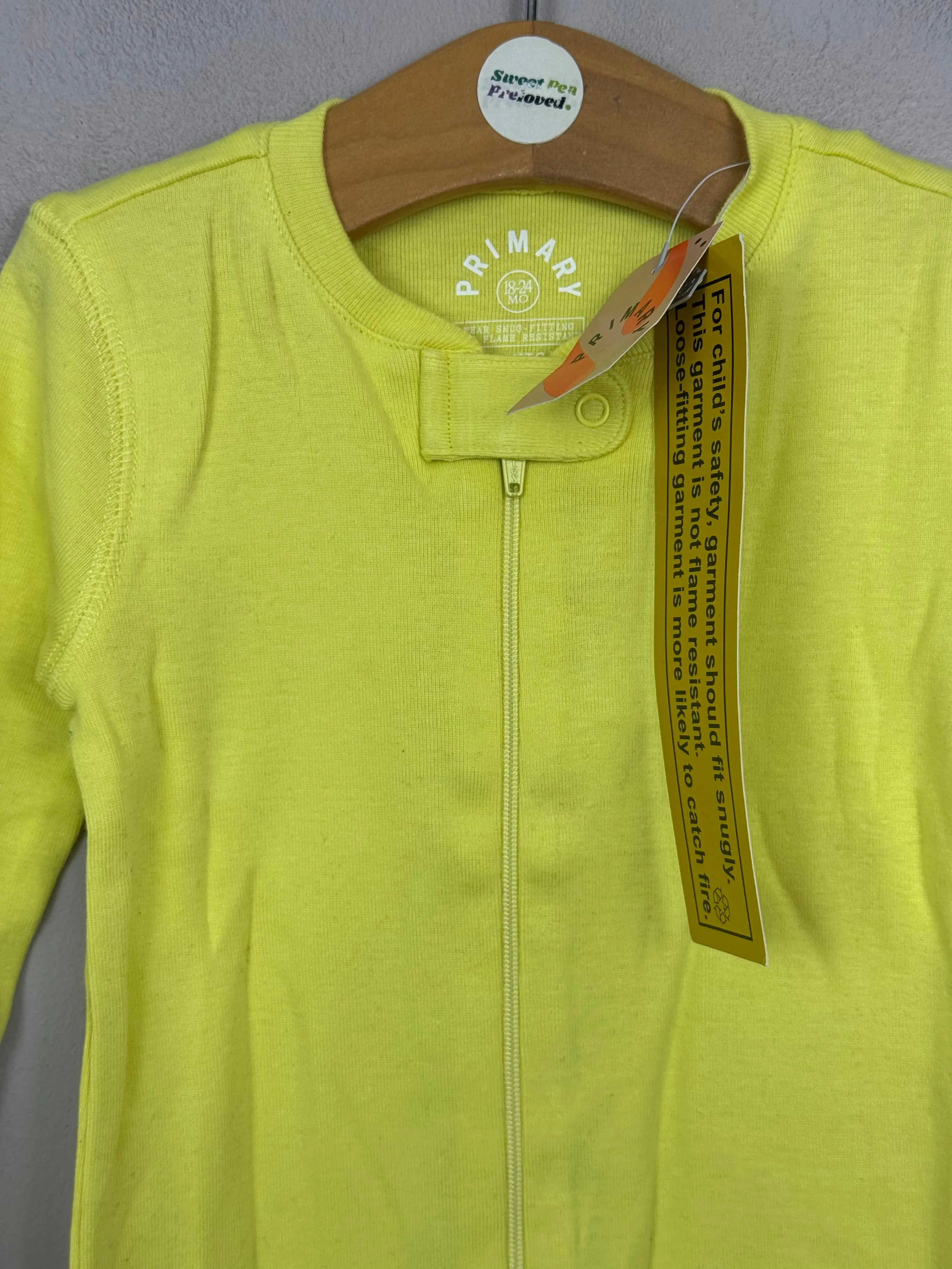 Primary Organic Sleepsuit - Plain dye Yellow (New) Newborn, 3-6m, 12-18m, 18-24m