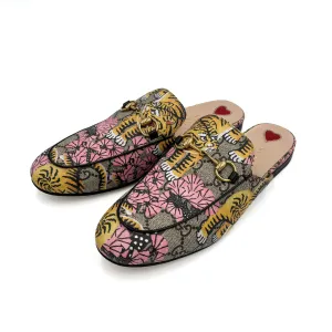 Princetown Canvas Flat Slippers 38 GG Supreme Tiger & Floral Print