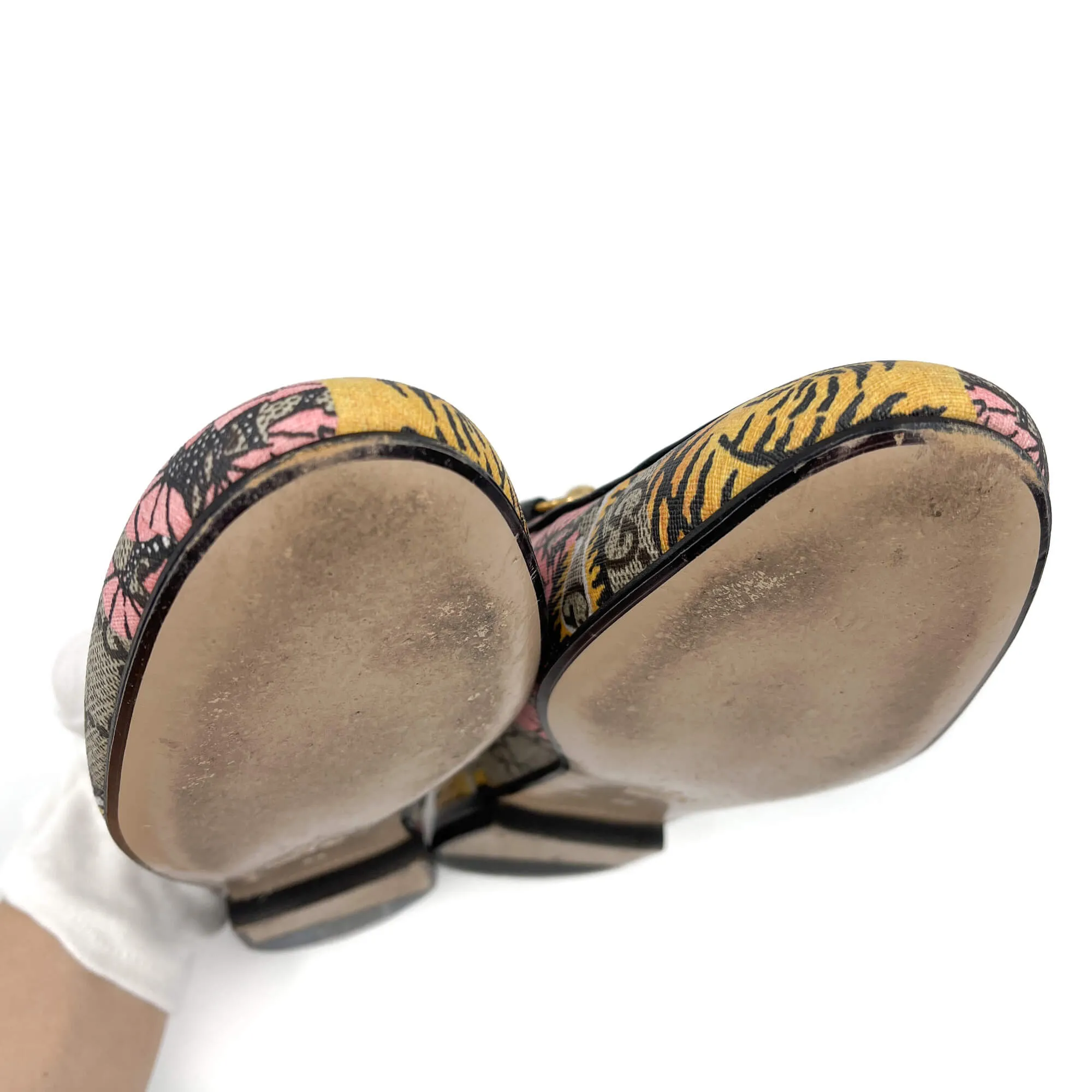 Princetown Canvas Flat Slippers 38 GG Supreme Tiger & Floral Print