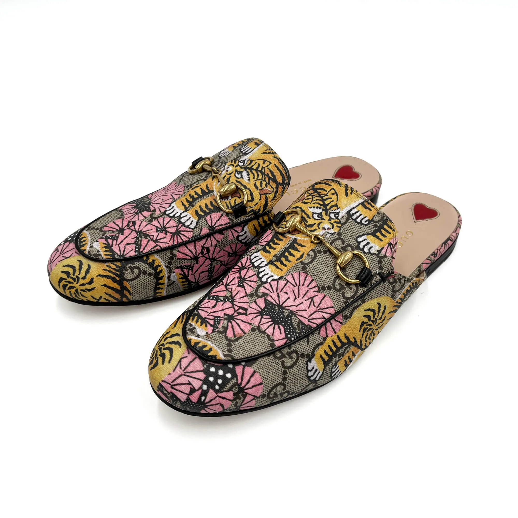 Princetown Canvas Flat Slippers 38 GG Supreme Tiger & Floral Print
