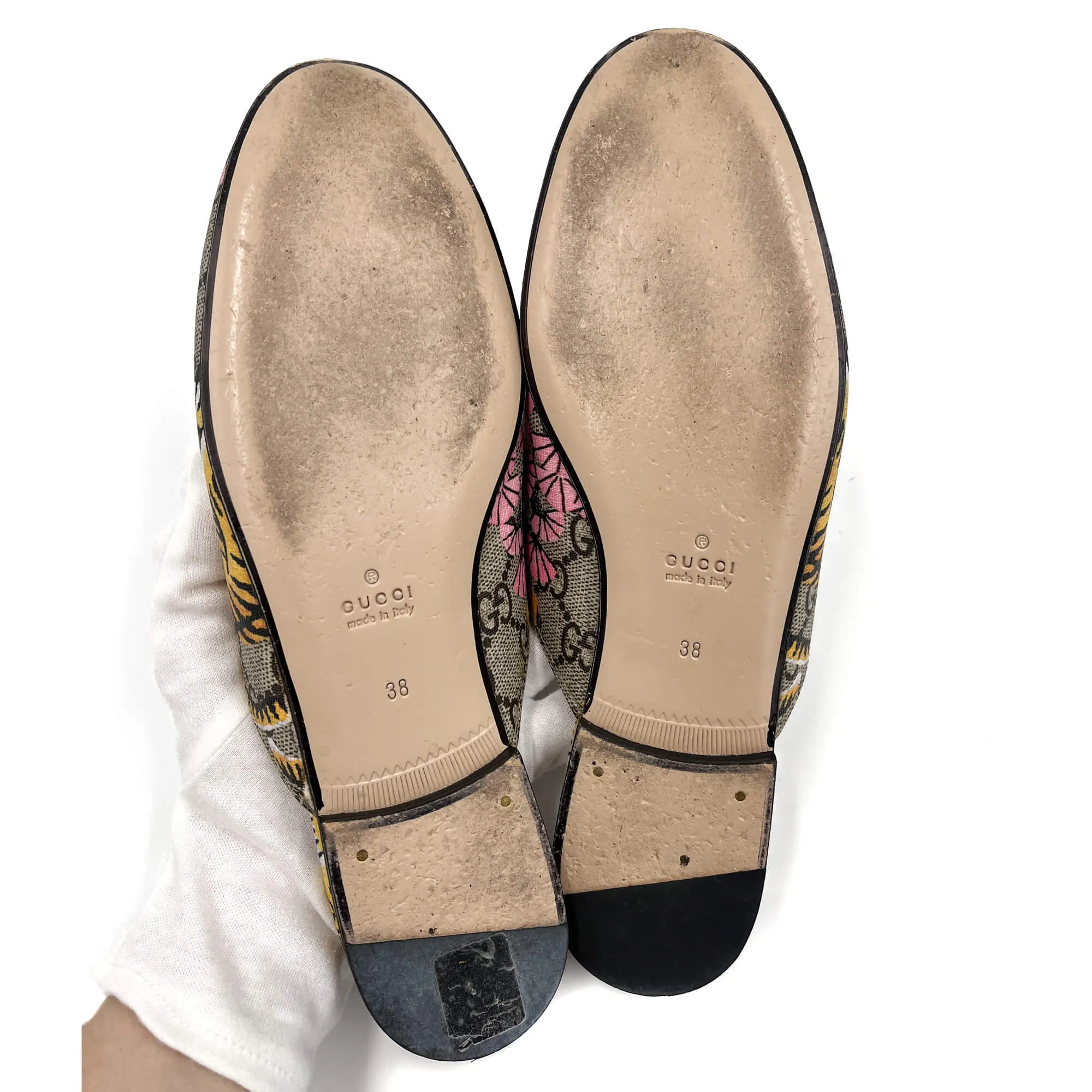 Princetown Canvas Flat Slippers 38 GG Supreme Tiger & Floral Print