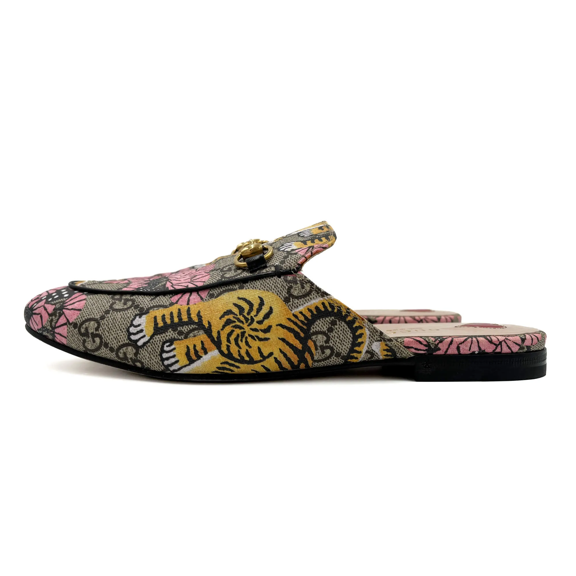 Princetown Canvas Flat Slippers 38 GG Supreme Tiger & Floral Print