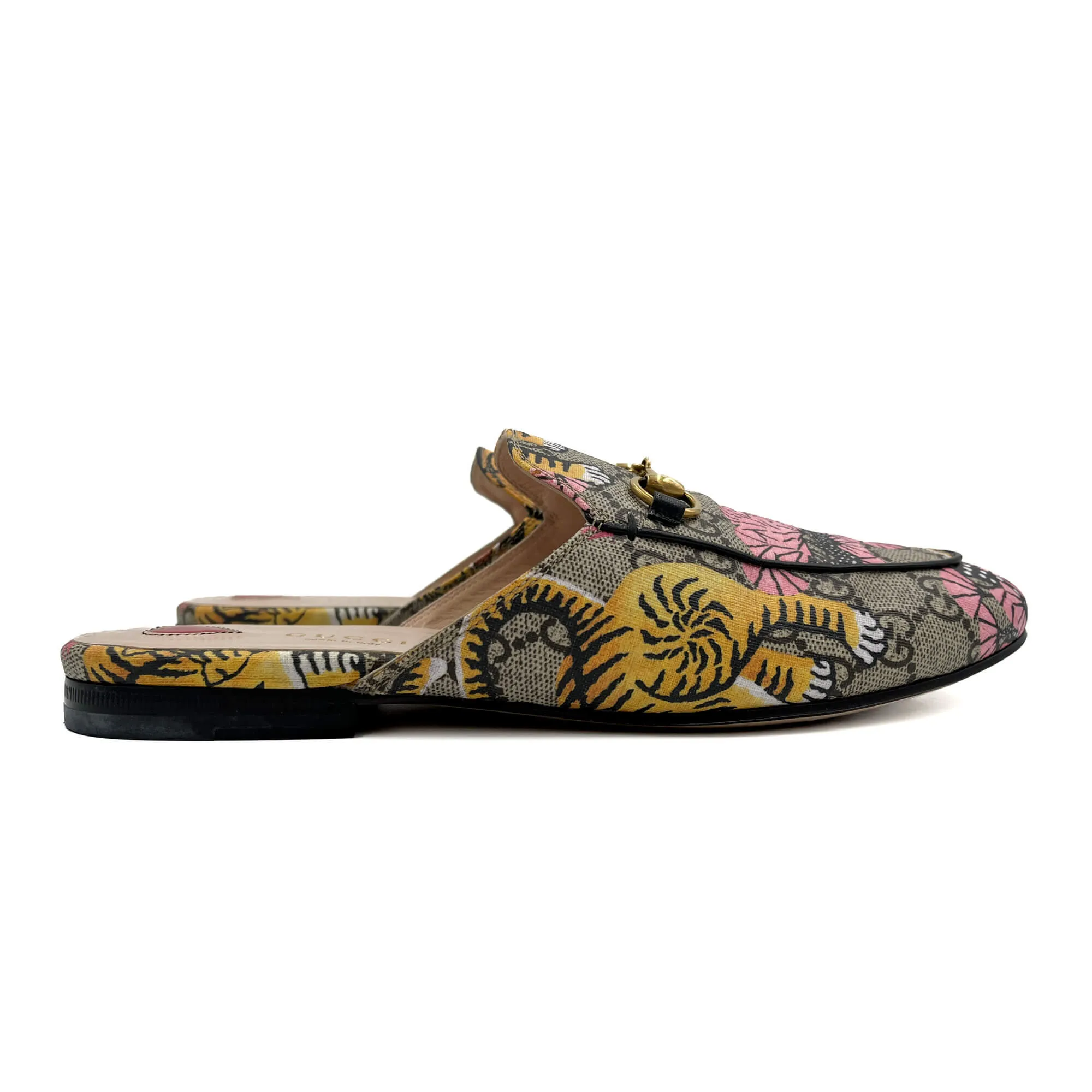 Princetown Canvas Flat Slippers 38 GG Supreme Tiger & Floral Print