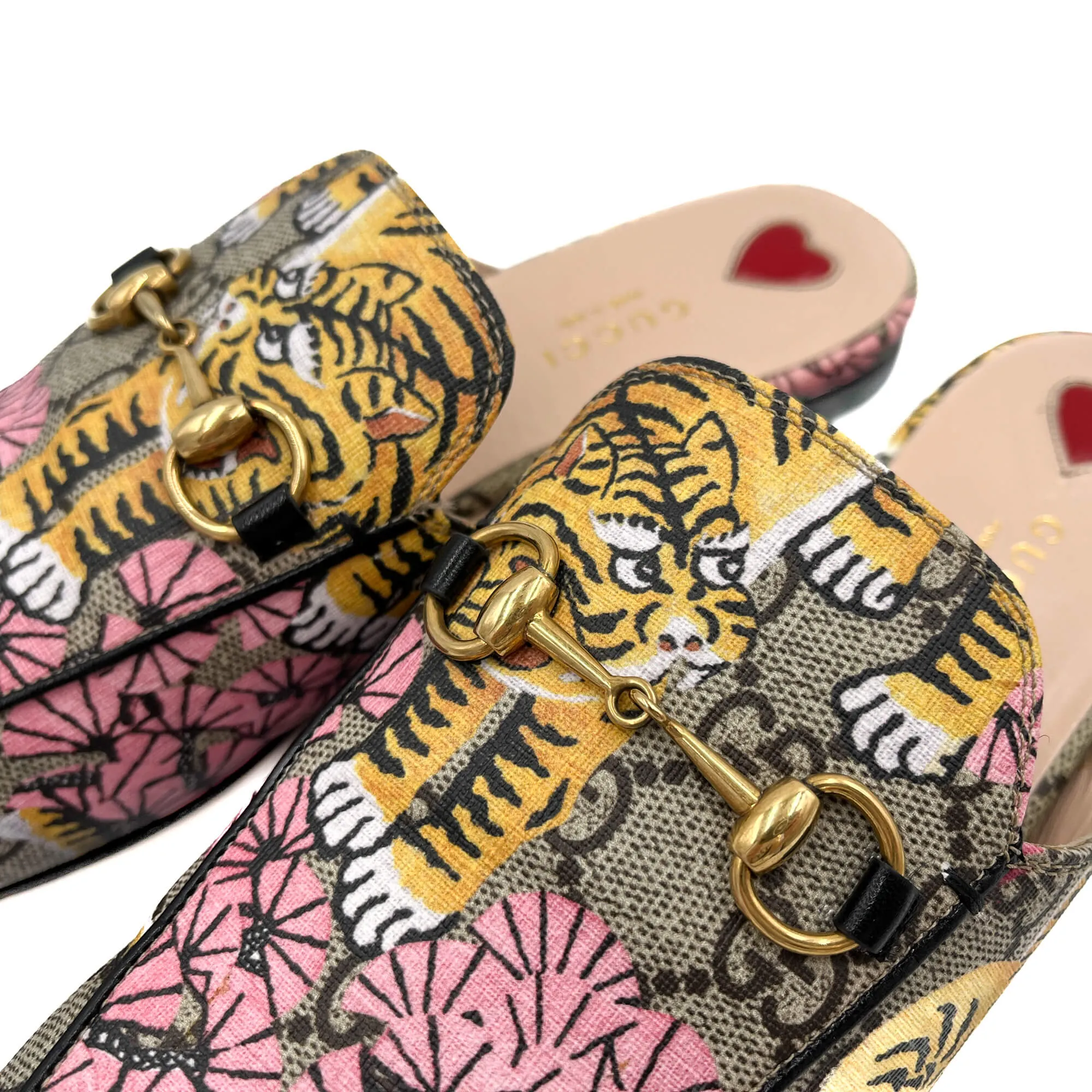Princetown Canvas Flat Slippers 38 GG Supreme Tiger & Floral Print