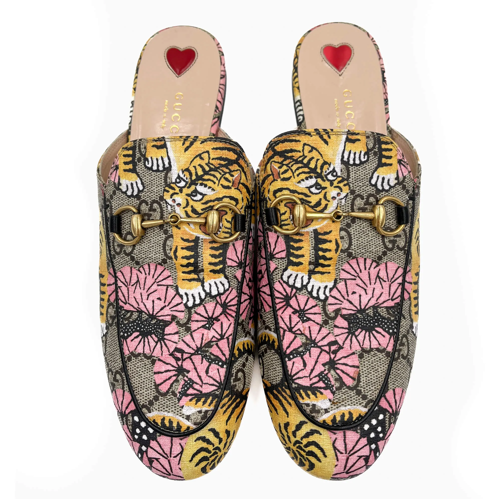 Princetown Canvas Flat Slippers 38 GG Supreme Tiger & Floral Print