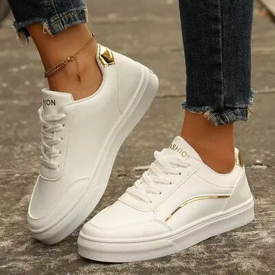 PU leren platte sneakers met ronde neus