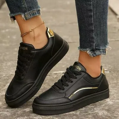 PU leren platte sneakers met ronde neus