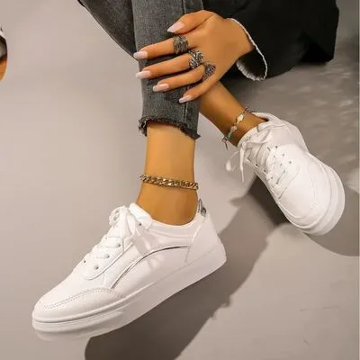 PU leren platte sneakers met ronde neus