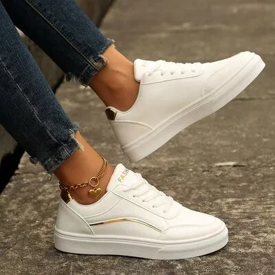 PU leren platte sneakers met ronde neus