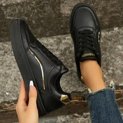 PU leren platte sneakers met ronde neus
