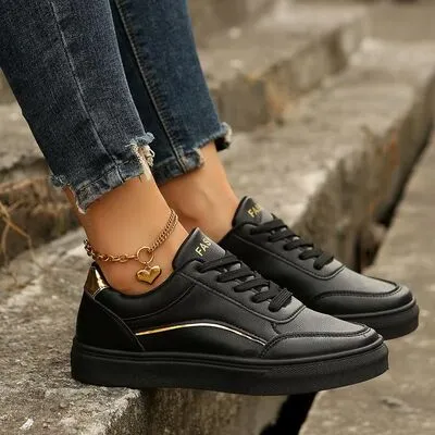 PU leren platte sneakers met ronde neus