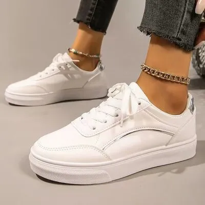 PU leren platte sneakers met ronde neus