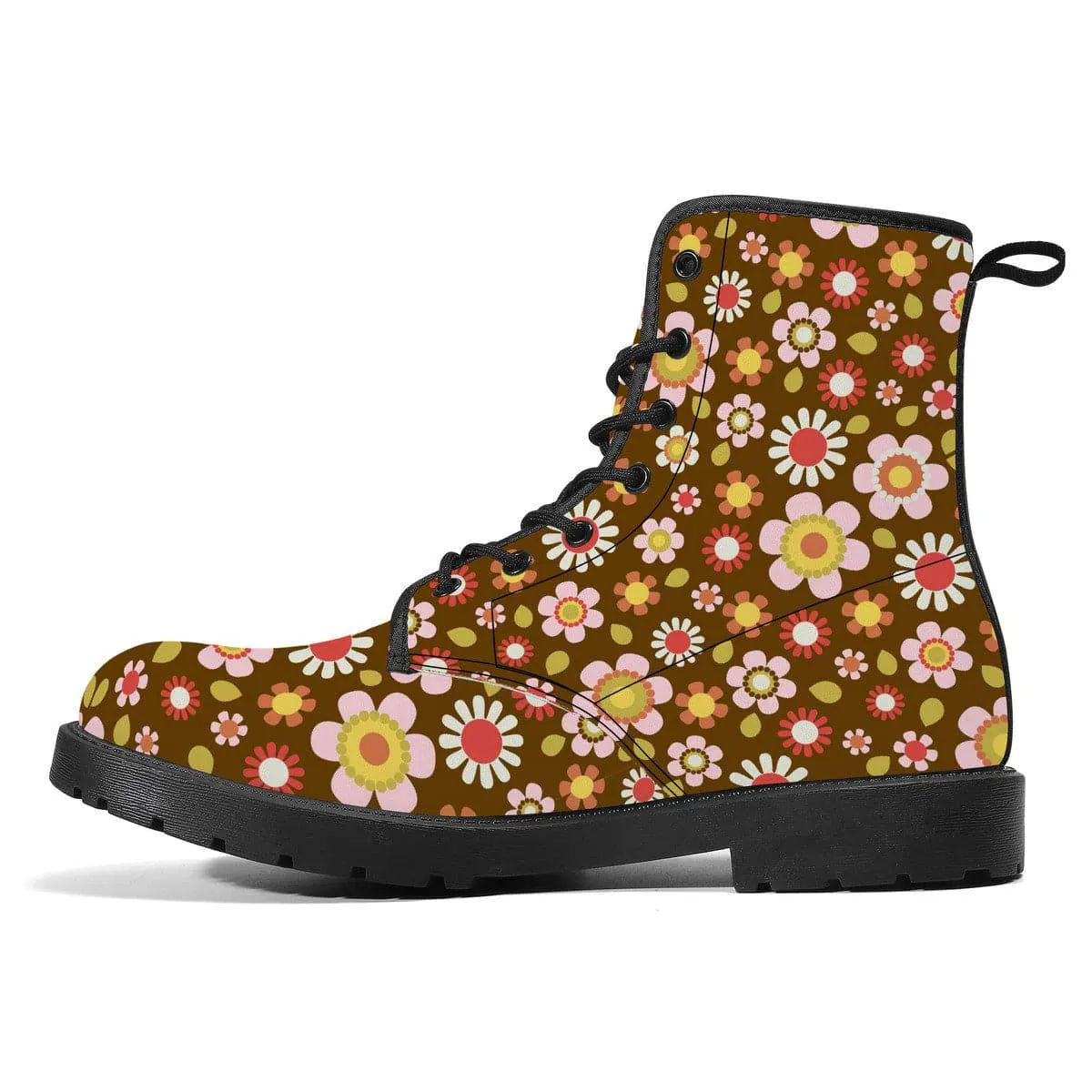 Retro Brown Daisy Mod Vegan Leather Boots