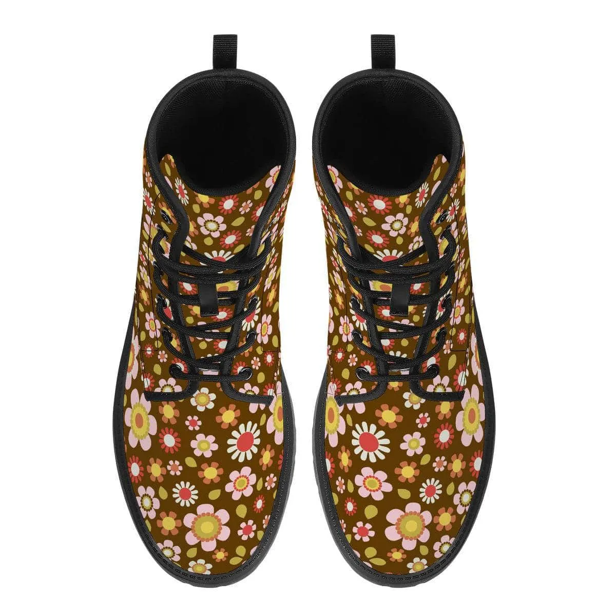 Retro Brown Daisy Mod Vegan Leather Boots