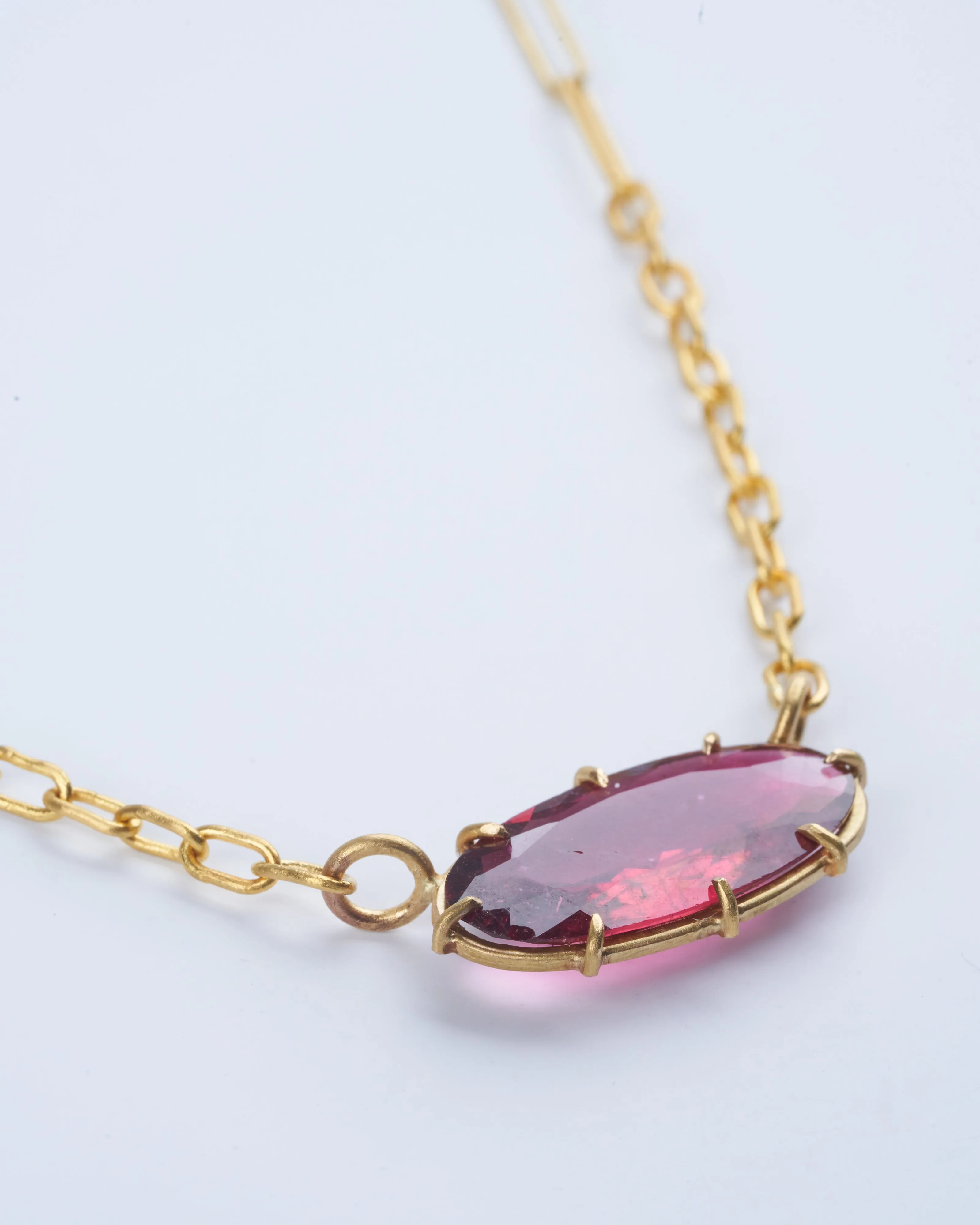 rubillite tourmaline faceted oval pendant necklace - gold/ purple