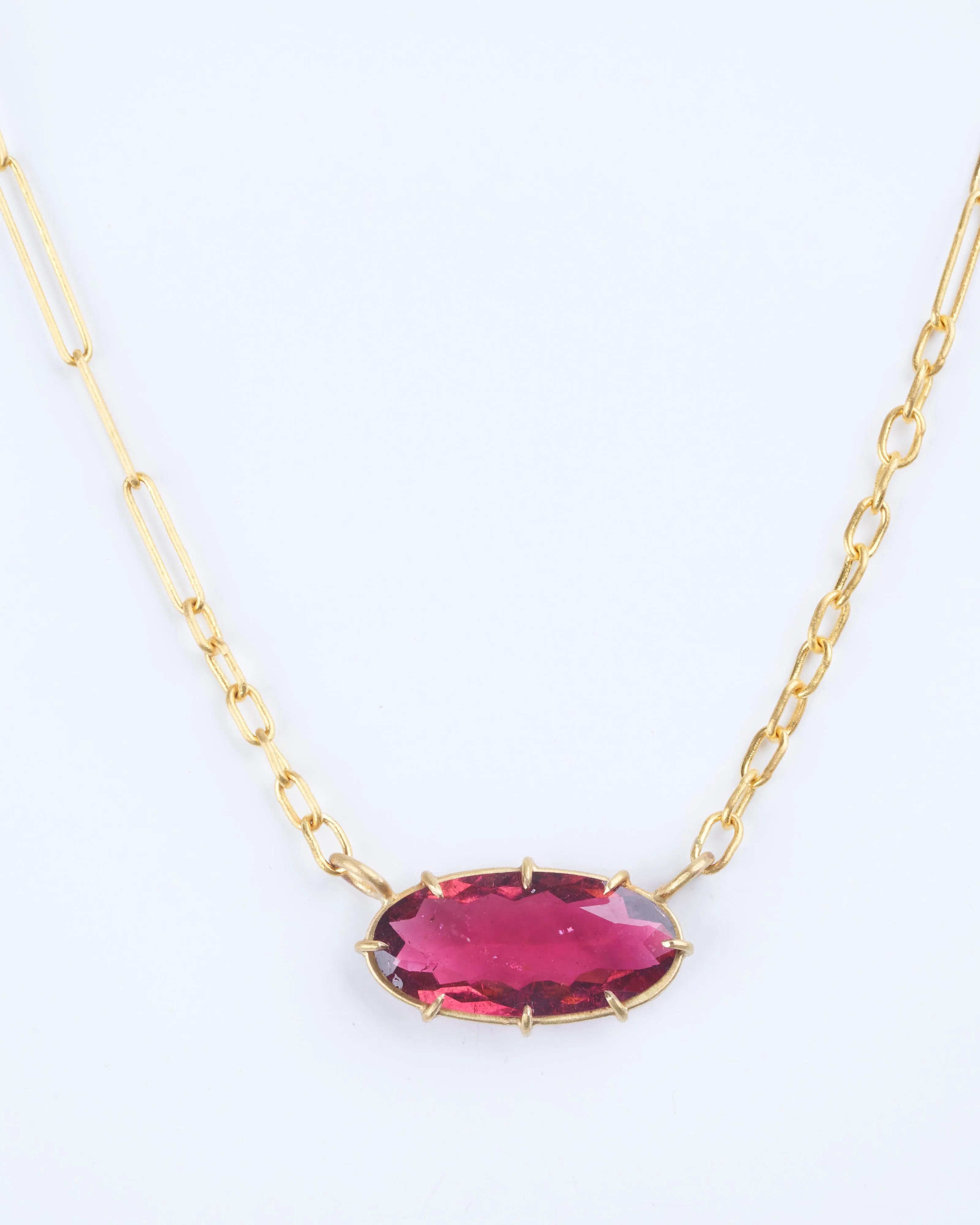 rubillite tourmaline faceted oval pendant necklace - gold/ purple
