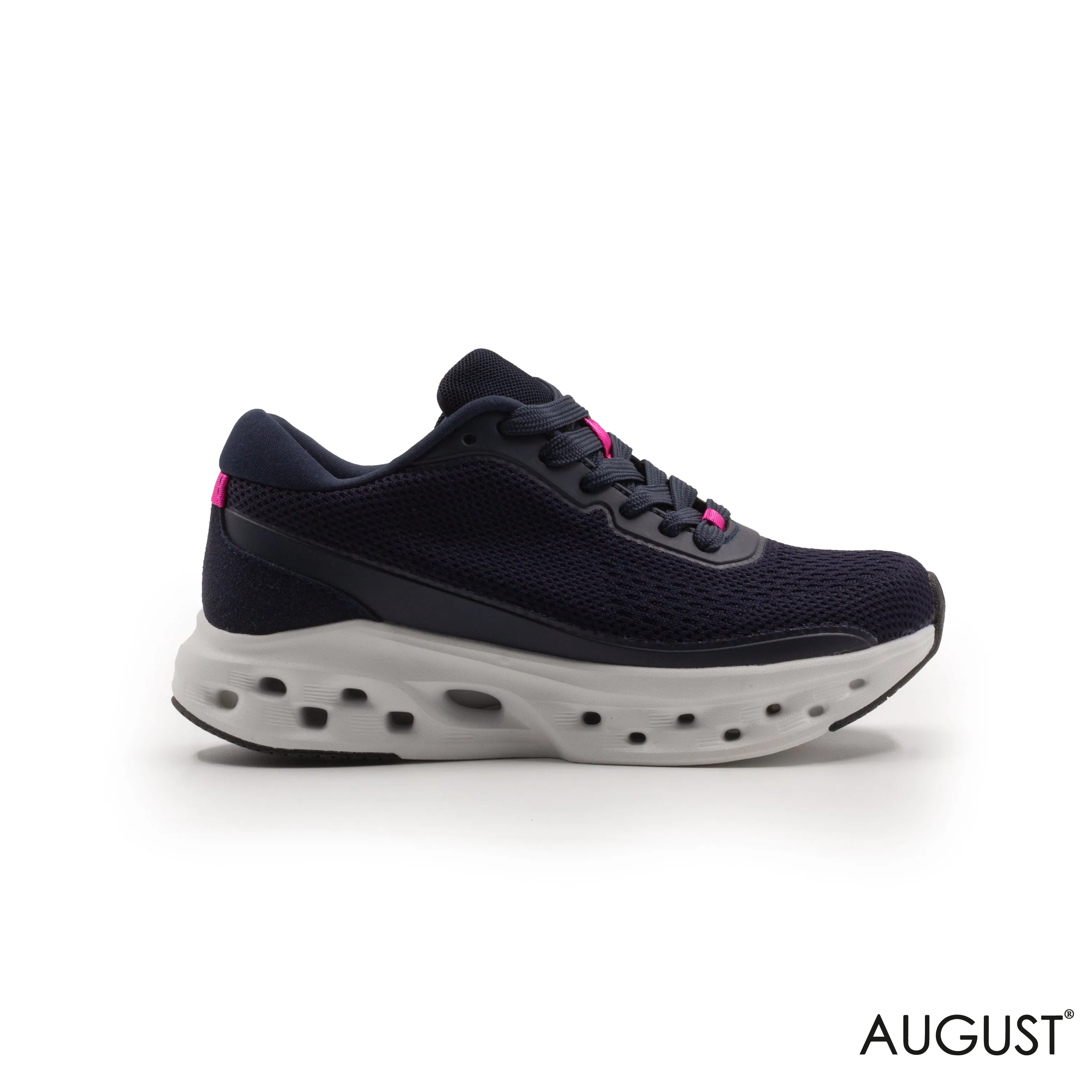 RUNNING SHOES WITH A CUSHIONED FOOTBED AND RUBBER OUTSOLE