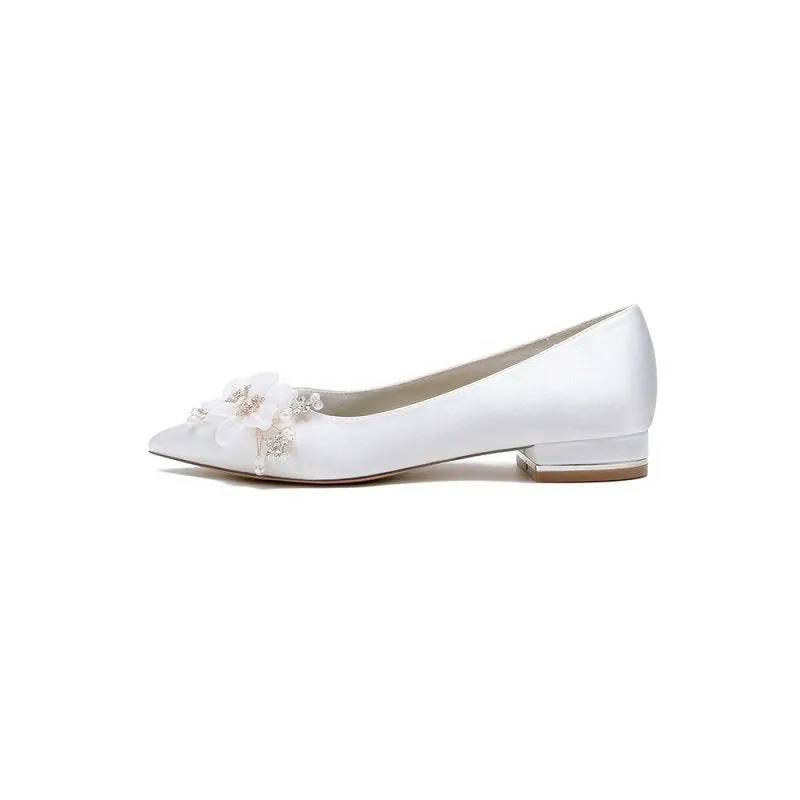Satin Flats with Delicate Flower Embellishments