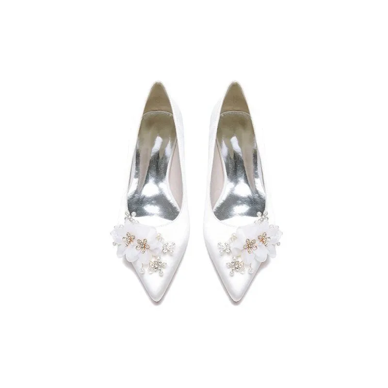 Satin Flats with Delicate Flower Embellishments