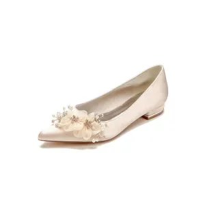 Satin Flats with Delicate Flower Embellishments