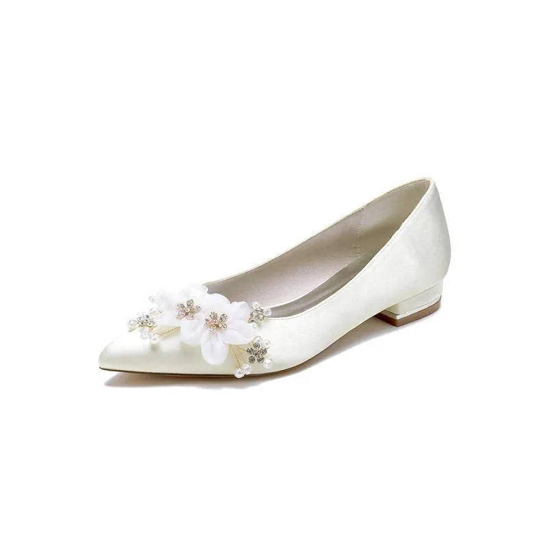 Satin Flats with Delicate Flower Embellishments
