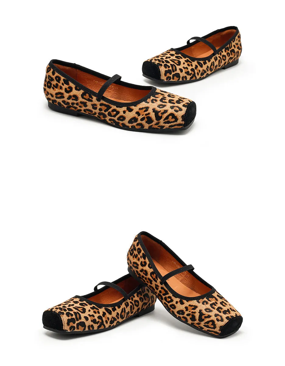 Square-toe Ballet Style Light-weight Leopard Flats 35-41