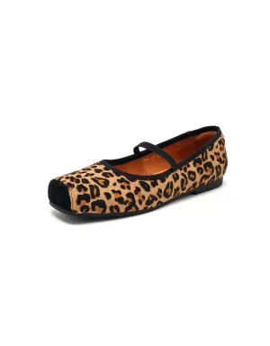 Square-toe Ballet Style Light-weight Leopard Flats 35-41