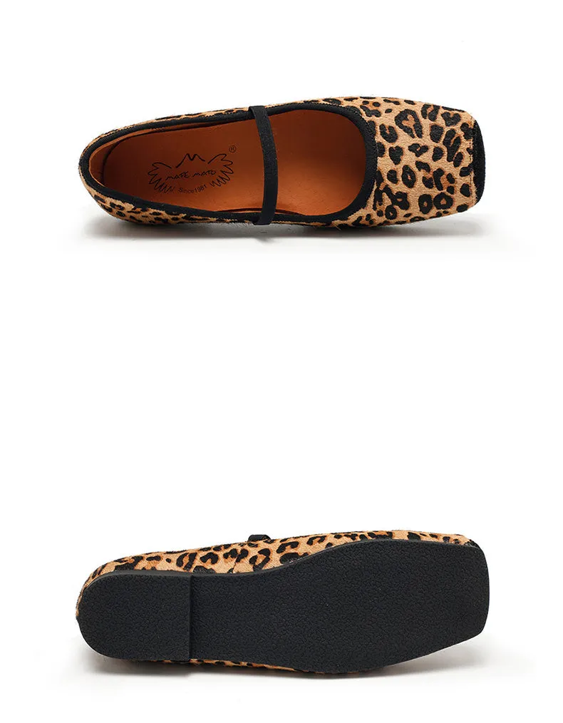 Square-toe Ballet Style Light-weight Leopard Flats 35-41