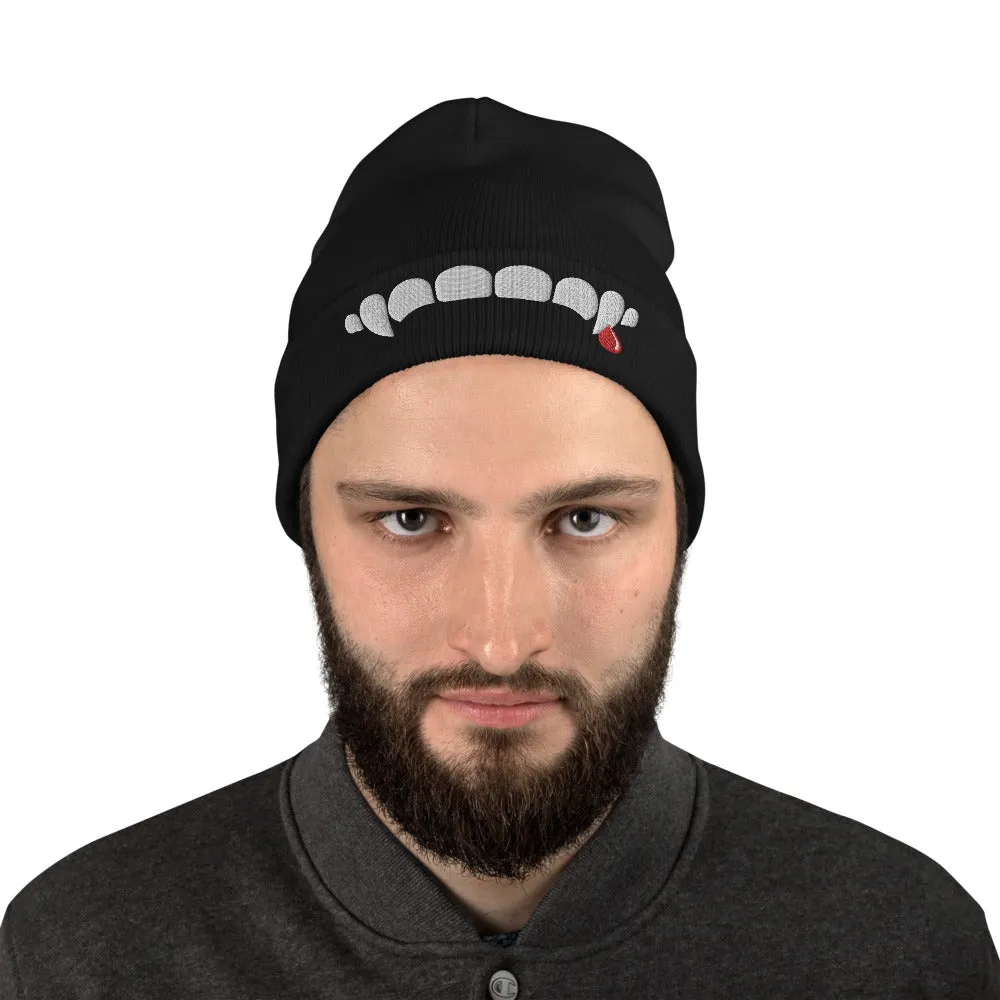Vampire Teeth Blood Drop Embroidered Beanie