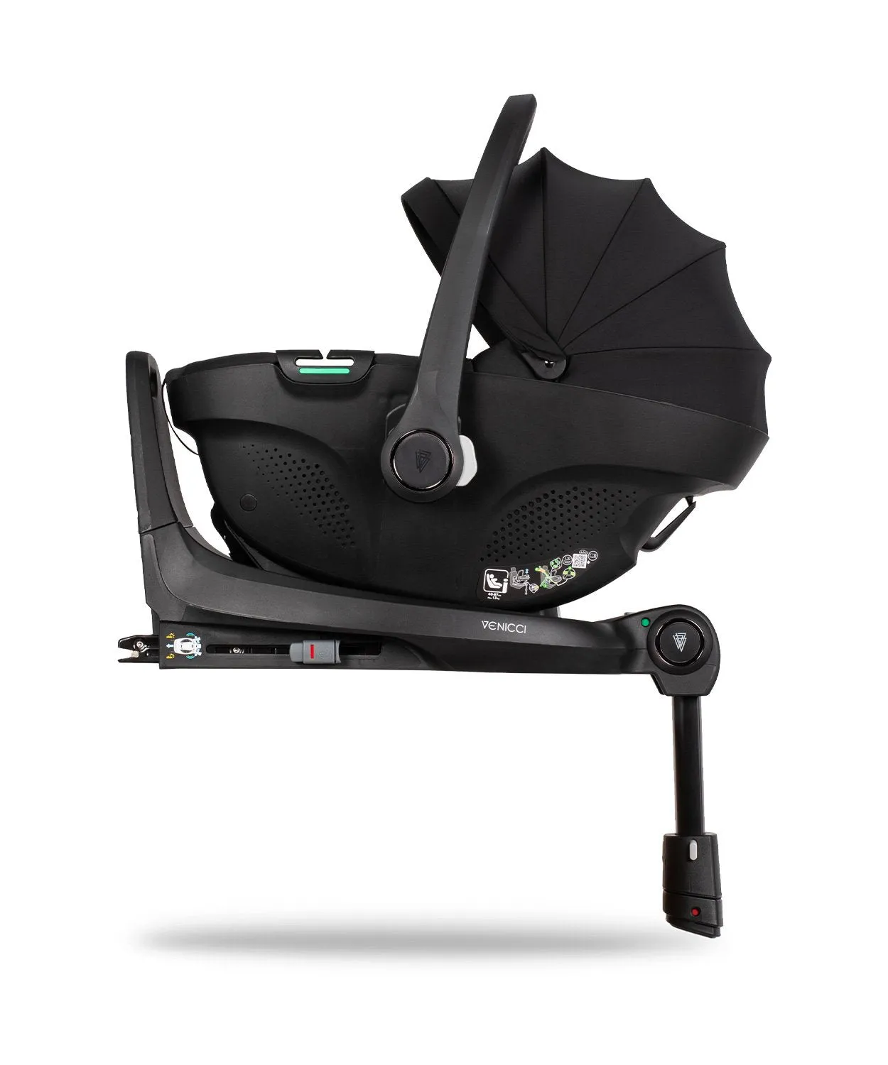 Venicci Upline 2 Travel System with Accessories, Tiago Car Seat & ISOFIX Base - All Black