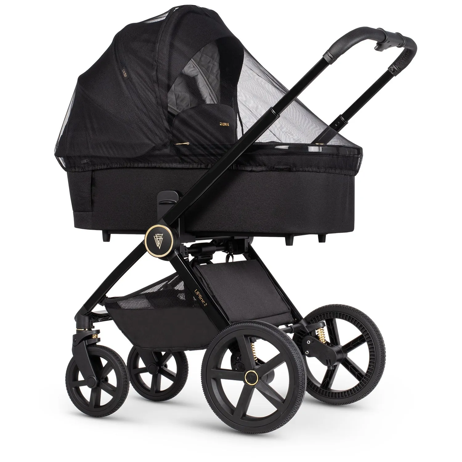 Venicci Upline 2 Travel System with Accessories, Tiago Car Seat & ISOFIX Base - All Black