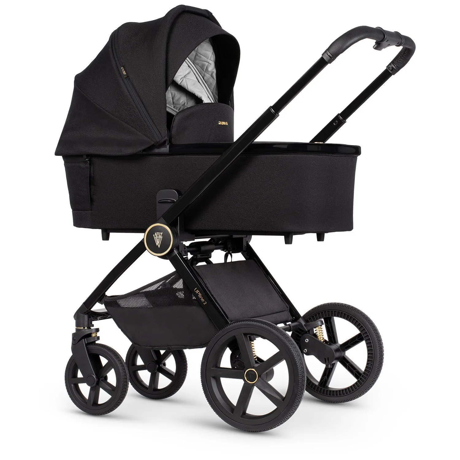 Venicci Upline 2 Travel System with Accessories, Tiago Car Seat & ISOFIX Base - All Black