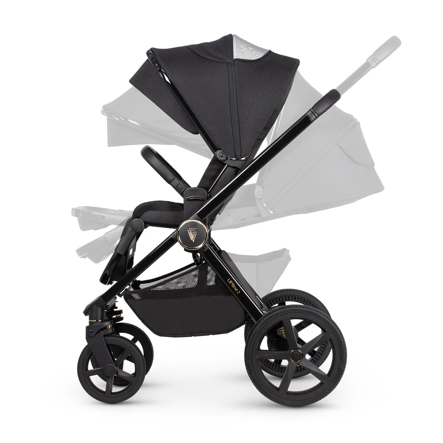 Venicci Upline 2 Travel System with Accessories, Tiago Car Seat & ISOFIX Base - All Black