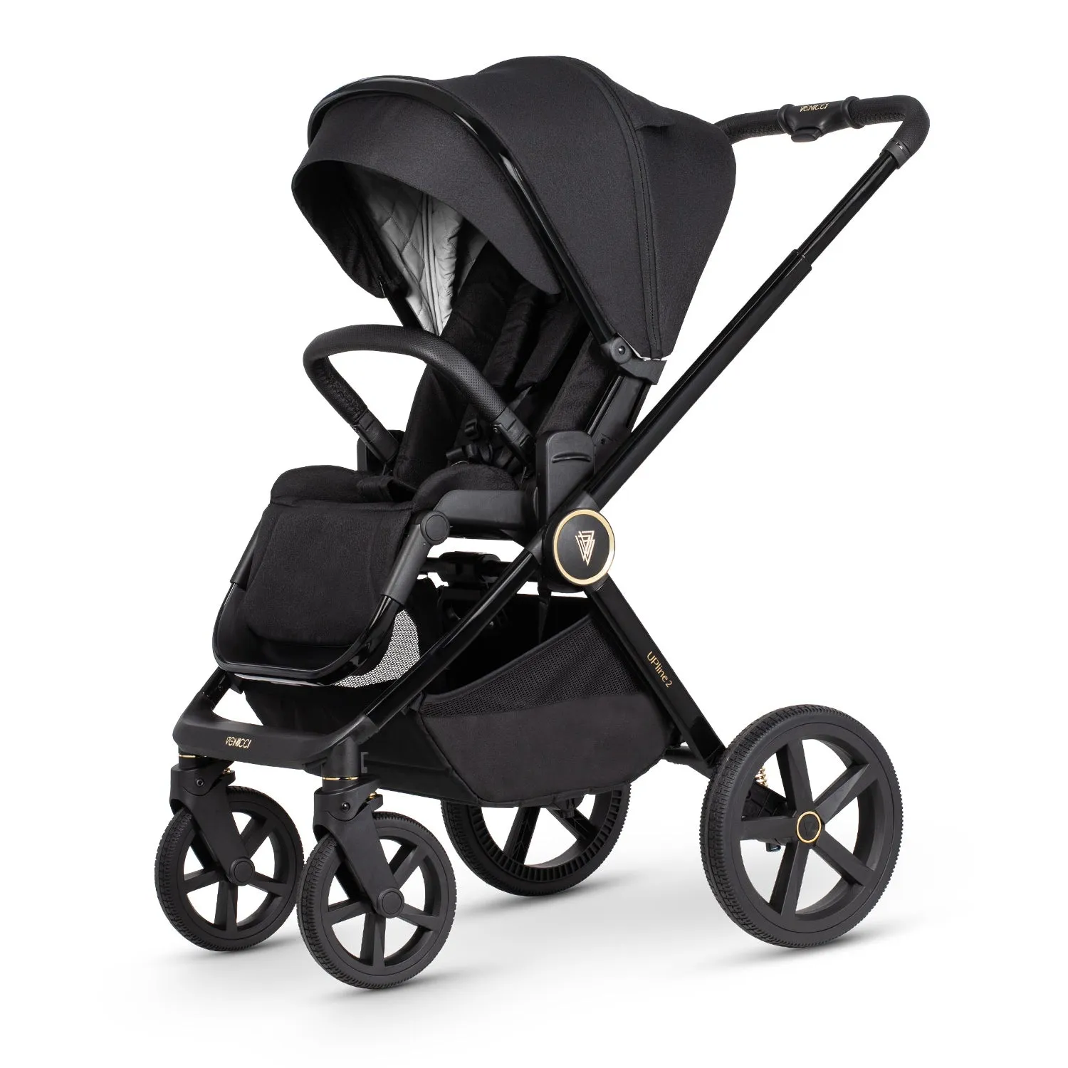Venicci Upline 2 Travel System with Accessories, Tiago Car Seat & ISOFIX Base - All Black