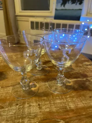 Vintage 4oz wine glasses with etched S - set of 4