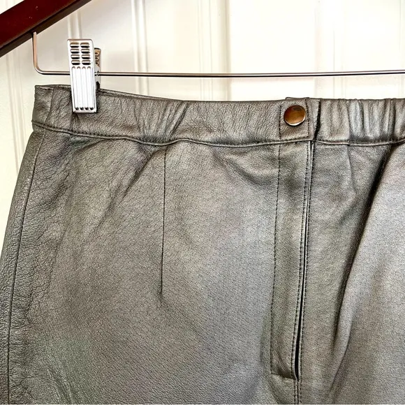 Vintage 80s 90s Metallic Silver Leather Skirt Panel Pencil Midi Length Size 6
