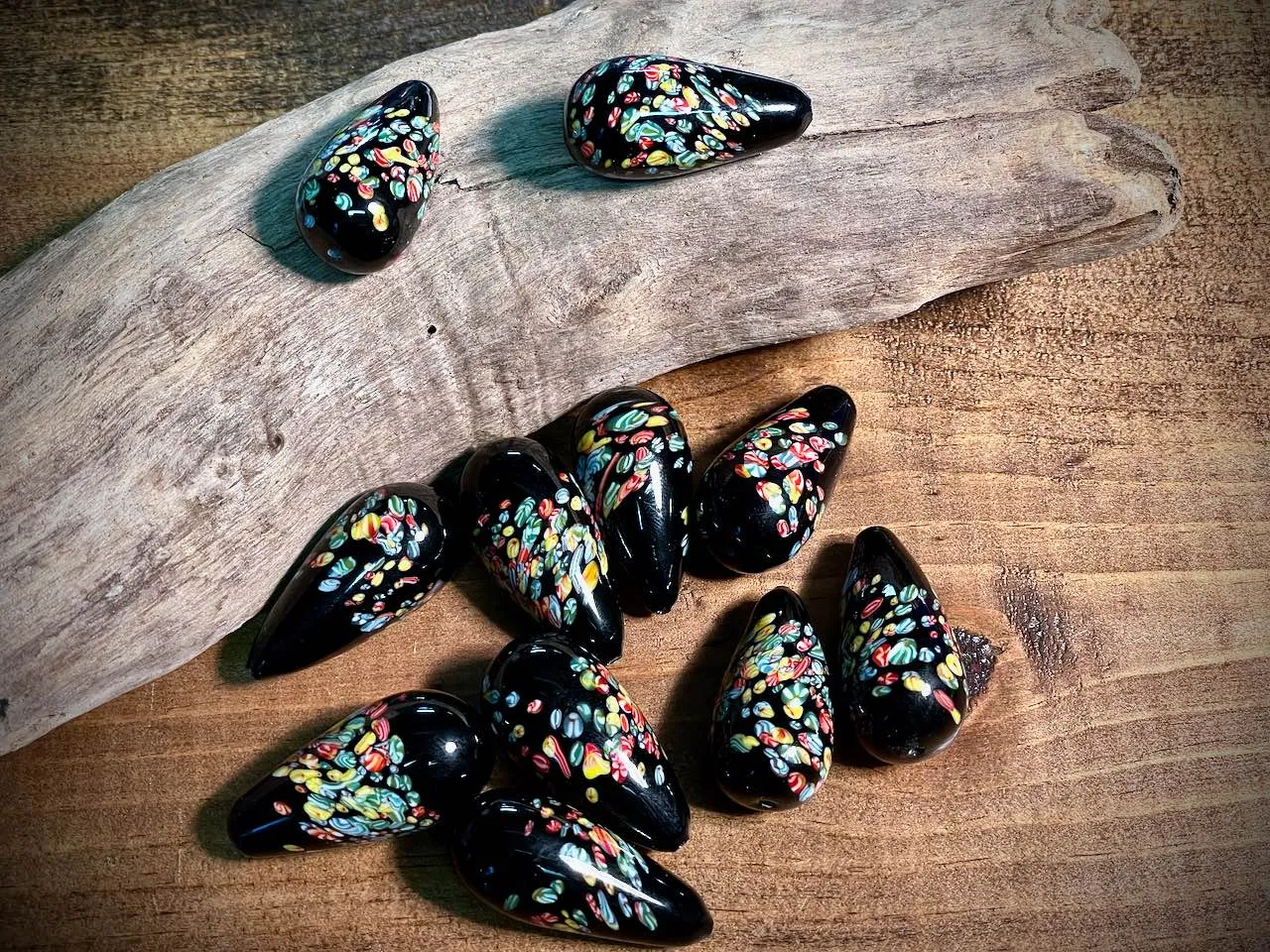 Vintage Japanese Glass—Black Pear Glass Bead—36mm x 18mm