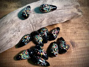 Vintage Japanese Glass—Black Pear Glass Bead—36mm x 18mm