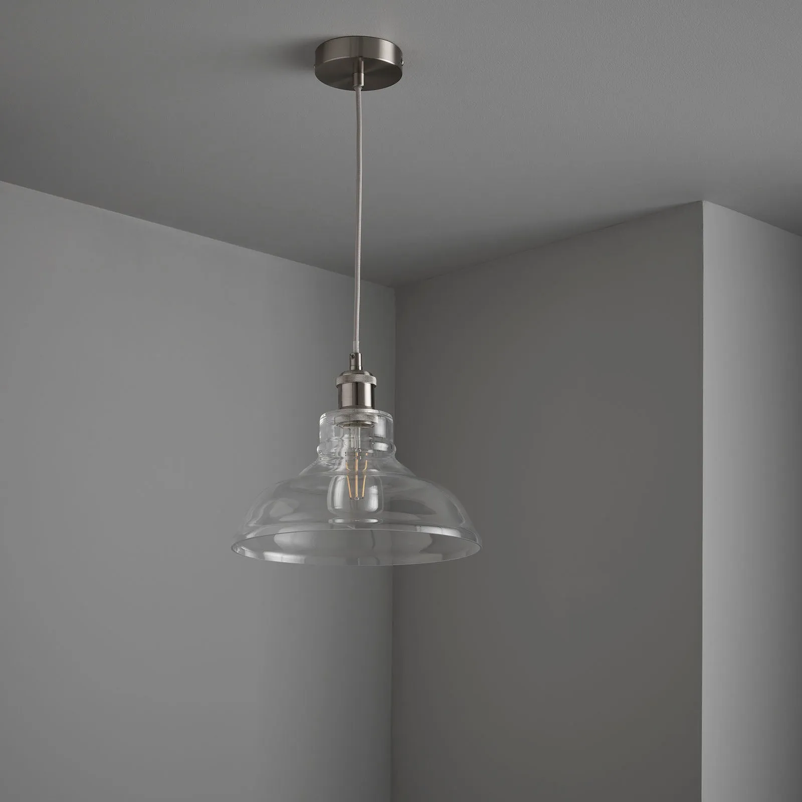 Witton Modern Glass Pendant Satin Silver Ceiling Light 28Cm