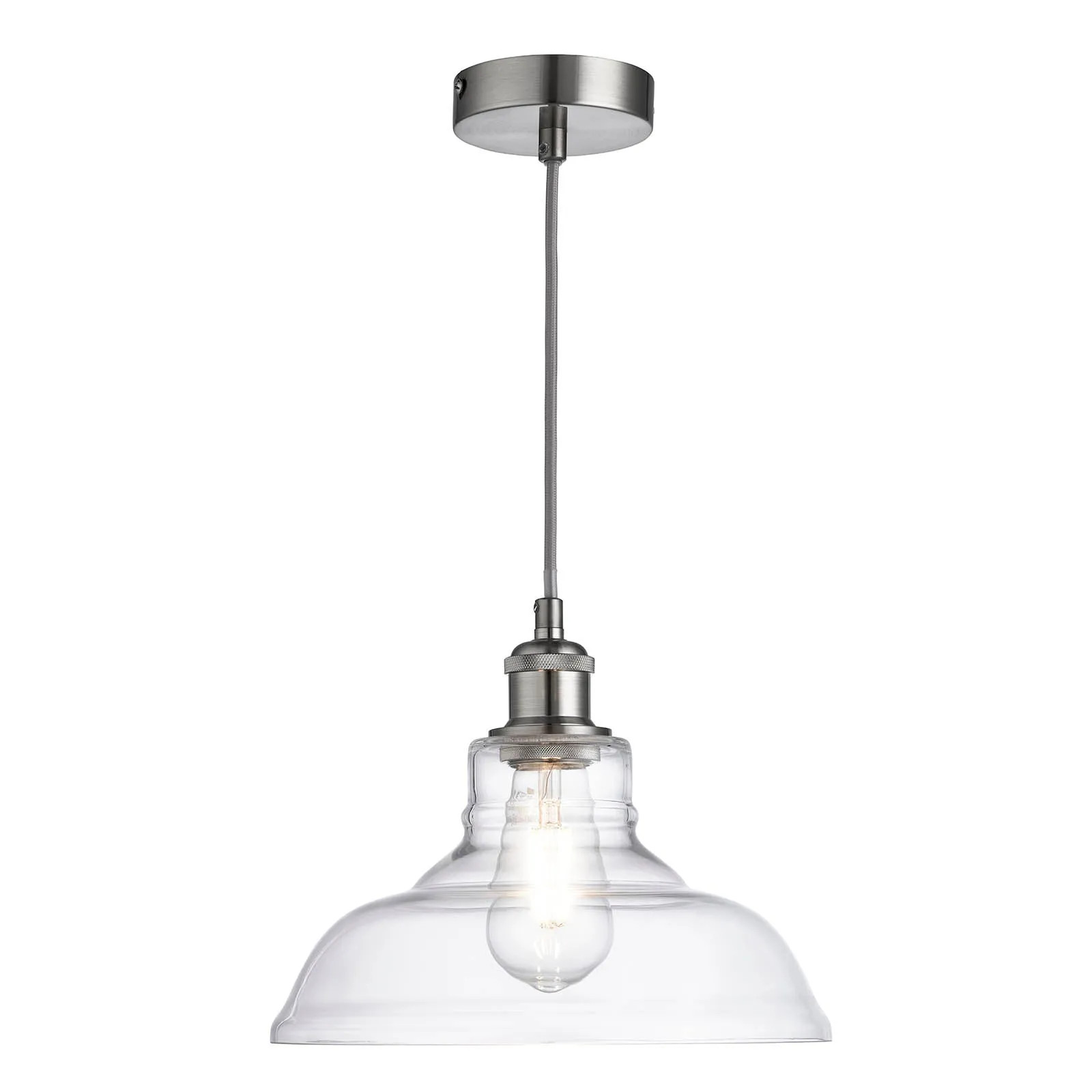 Witton Modern Glass Pendant Satin Silver Ceiling Light 28Cm