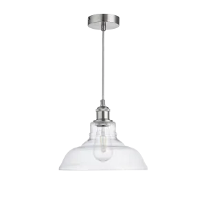 Witton Modern Glass Pendant Satin Silver Ceiling Light 28Cm