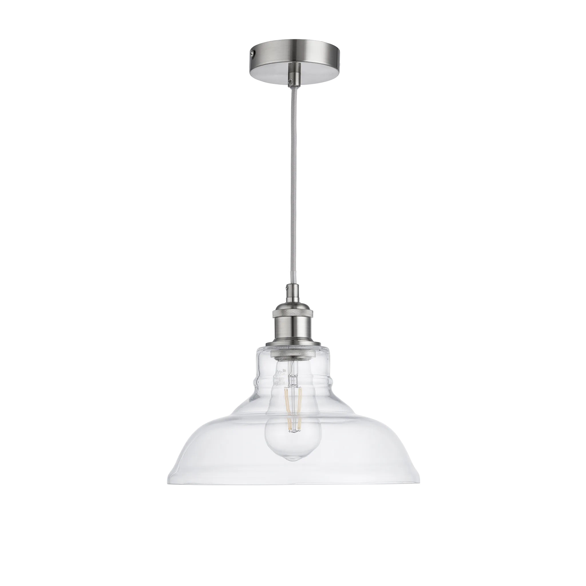Witton Modern Glass Pendant Satin Silver Ceiling Light 28Cm