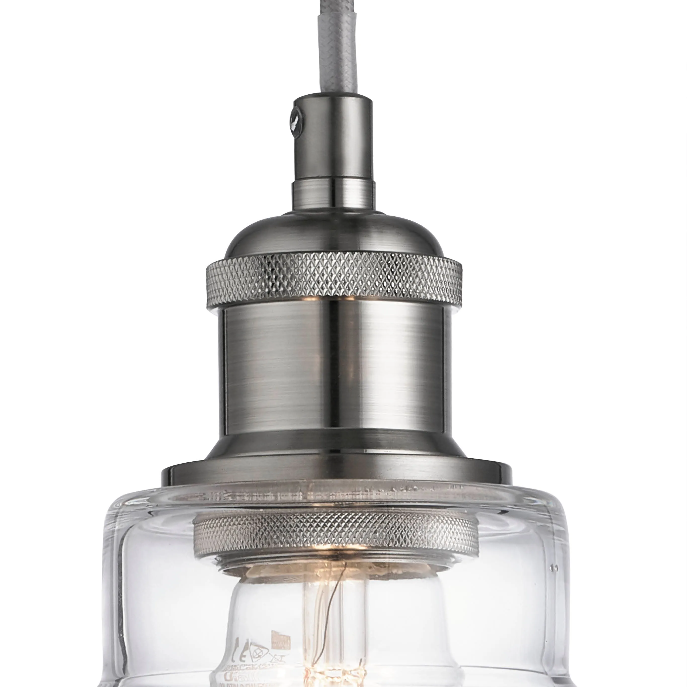 Witton Modern Glass Pendant Satin Silver Ceiling Light 28Cm
