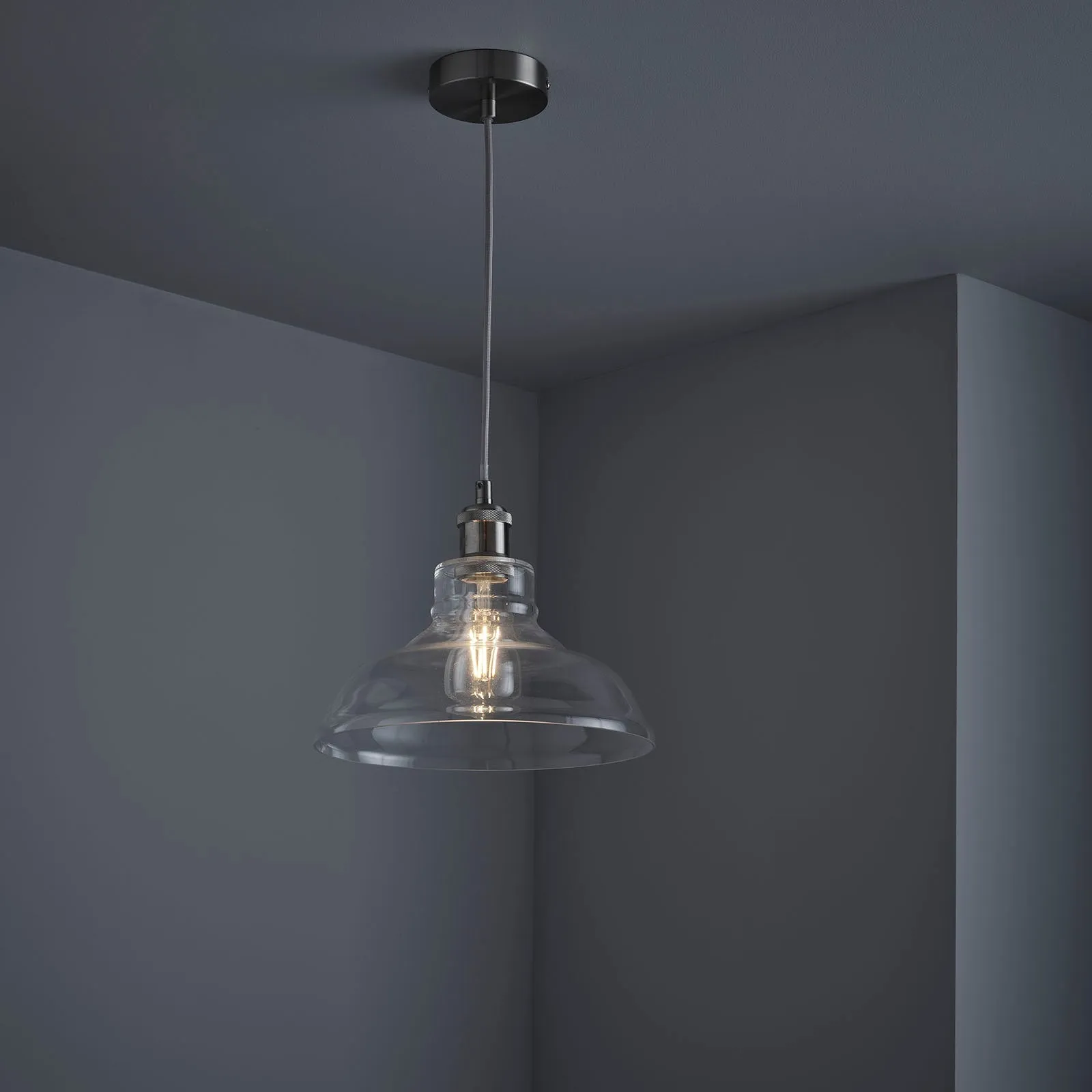 Witton Modern Glass Pendant Satin Silver Ceiling Light 28Cm