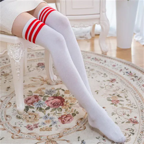 Women Warm Long Socks New Fashion Striped Knee Socks Girls