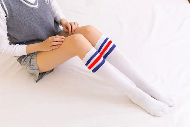 Women Warm Long Socks New Fashion Striped Knee Socks Girls