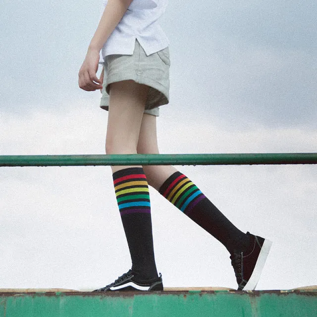 Women Warm Long Socks New Fashion Striped Knee Socks Girls
