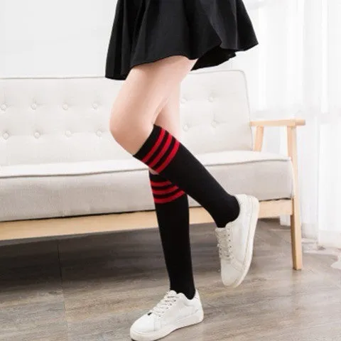 Women Warm Long Socks New Fashion Striped Knee Socks Girls
