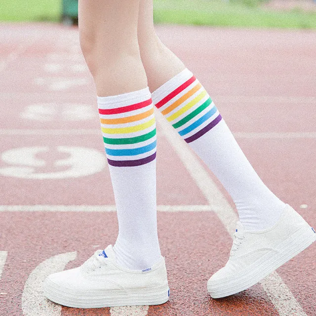 Women Warm Long Socks New Fashion Striped Knee Socks Girls