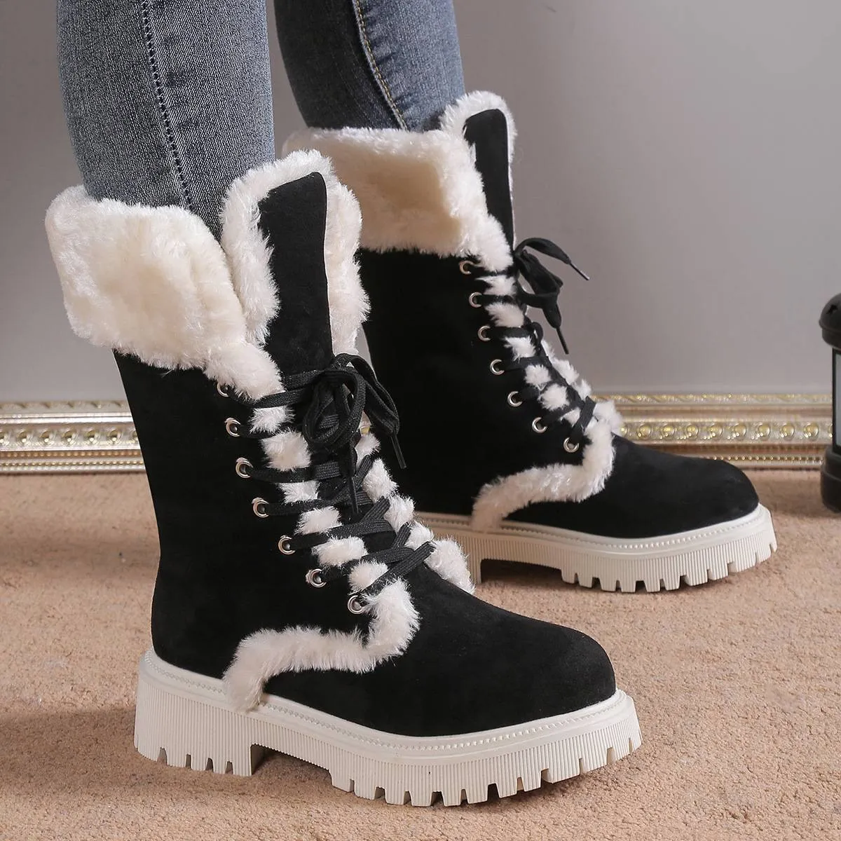 Women's Cotton Medium Plush Lined Snow Boots